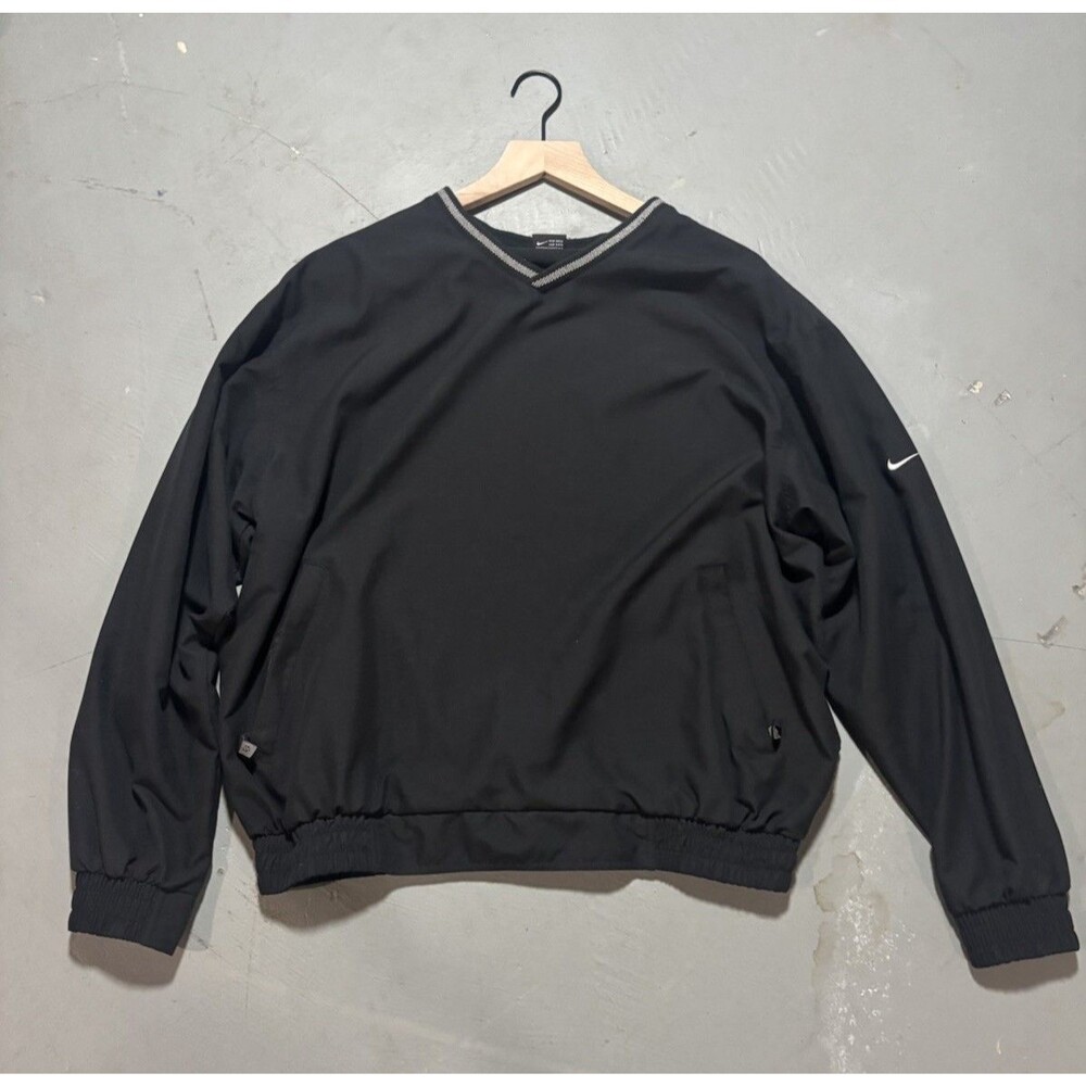 VTG Nike Golf Clima Fit Pullover Jacket Black Men's Large Lightweight V Neck